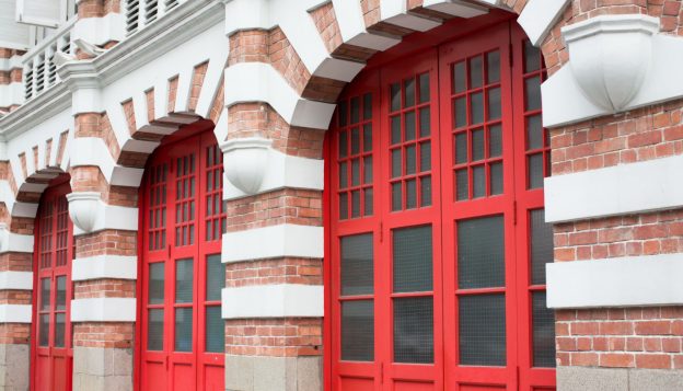 Firehouse with red doors